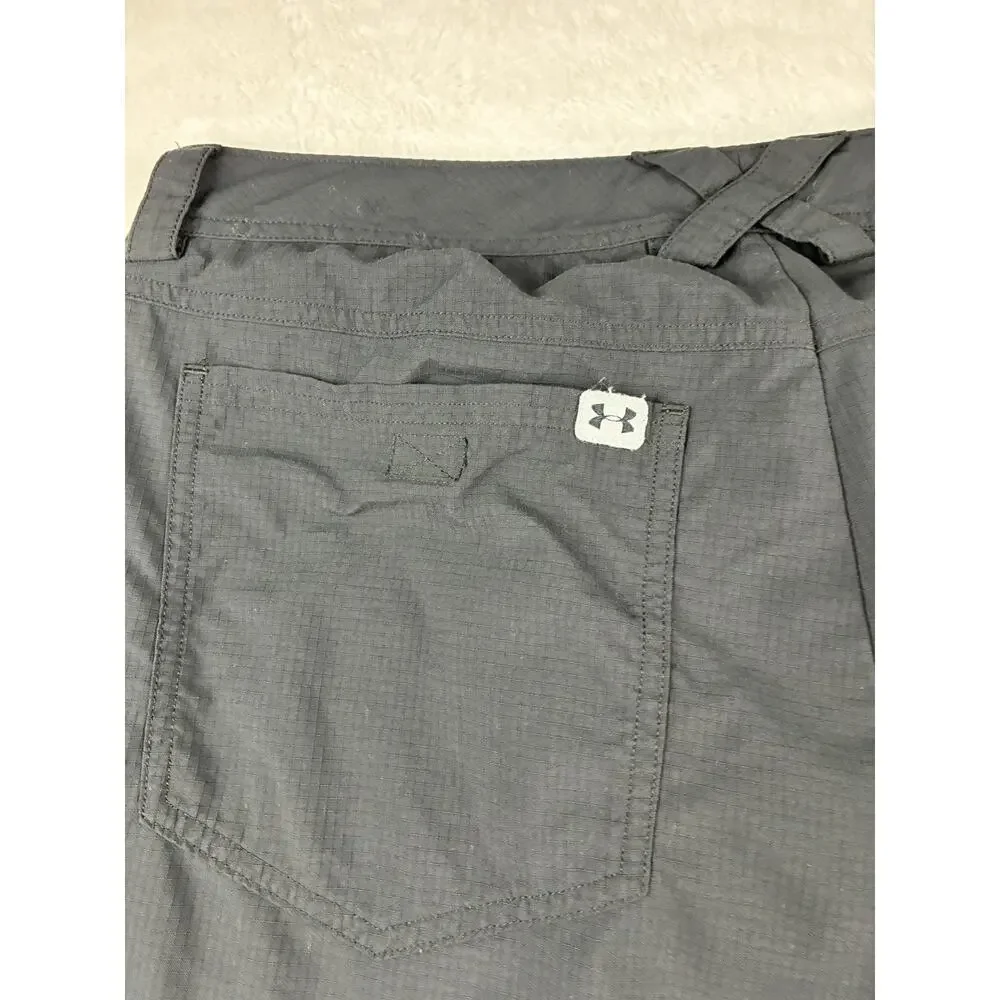 Under Armour Mens Size 36 Cargo Shorts Black Gray Ripstop Outdoor Hiking Utility